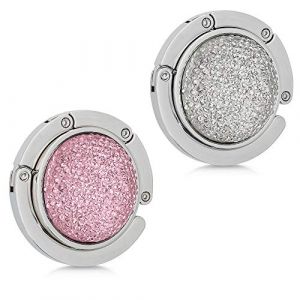 kwmobile 2X Crochet de Sac &agrave; Main - Accroche Sac Pliable en m&eacute;tal - Porte-Sac pour Table ou Bureau - Suspension Sac &agrave; Main et Petits Objets - Mini Diamants Or Rose-Blanc-argent&eacute; (SX-Commerce, neuf)