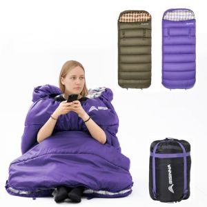 BISINNA Sac de Couchage 3 Saisons XXL en Flanelle avec Oreiller pour Adultes Chaud et imperméable pour la randonnée, Le Camping intérieur et extérieur, avec Sac de Compression (Violet, 2kg) (BSWOLF EU, neuf)