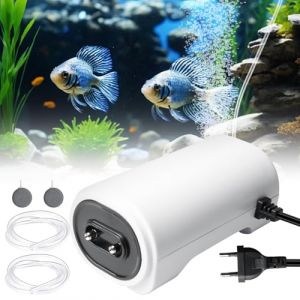 Pompe à air d'aquarium la plus silencieuse 8 W, pompe à oxygène avec tuyaux d'air de 3 m et 2 pierres à air, pompe à membrane réglable jusqu'à 600 l, pompe à membrane réglable, aérateur de pompe à air (RAMONISA SHOP, neuf)