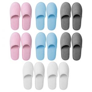 Lot De 8 Paires De Pantoufles D'hôtel, Chaussons Invités, Pantoufles D'invités En Velours Corail, Spa Slippers, Pantoufle En Tissu Éponge Avec Fermés, Lavables, Antidérapantes Pour Hôtel, Maison (IKSETERATA, neuf)