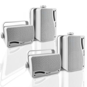 Herdio 3,5 Pouces Haut-parleurs d'ext&eacute;rieur filaires &eacute;tanches, 400 W Basses Puissantes,Enceintes d'ext&eacute;rieur r&eacute;sistantes, adapt&eacute;es aux patios, Jardins et terrasses int&eacute;rieures(4, Blanc) (Herdio Store FR, neuf)