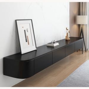 HYANXUE, Support TV suspendu, étagère TV murale avec porte, console multimédia pour TV (couleur noir, 280 cm) (HYXSHOP, neuf)