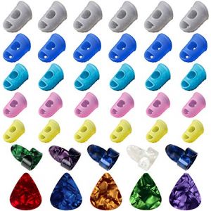 AUGSUN 30Pcs Protège Doigts Guitare en Silicone avec Mediator Guitare Electrique Médiators du Pouce Médiators du Doigt, Doigtier Caoutchouc pour Guitare, Ukulélé (Rose us store, neuf)