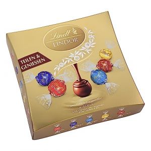 Lindt Chocolat LINDOR Sharing | 250 g | Boules LINDOR avec remplissage doux dans les variétés de lait, fines herbes 45%, blanc, caramel salté et noisettes | Cadeau au chocolat | Cadeau de chocolats (atundo-shop, neuf)
