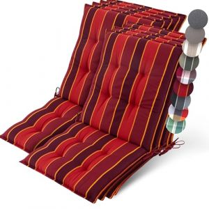 Beautissu 8X Premium Coussin Chaise Jardin Dossier Bas 100x50 cm Sun-NL – 8 cm Épaisseur Tissu Robuste Antidérapant & Résistance aux UV – Coussin Fauteuil avec Sangles Fixation Rouge Rayé (Brandvin, neuf)