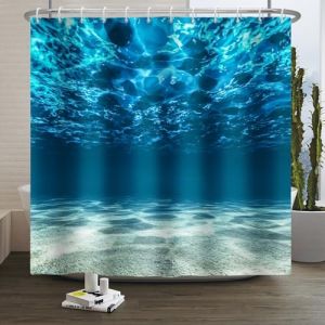 Xiaoterna Rideau de Douche Oc&eacute;an Rideau de Douche Bleu oc&eacute;an Rideau de Douche Nature Monde sous-Marin Rideau de Salle de Bain mer Profonde Tissu imperm&eacute;able et Lavable en Machine 180x200cm (Xiaoterna Store, neuf)