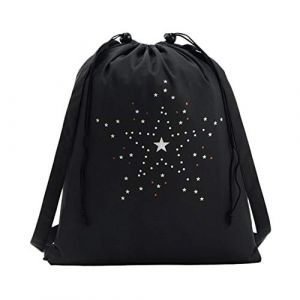 Sac &agrave; dos de rangement en nylon avec cordon de serrage Motif &eacute;toiles Sac &agrave; dos de sport Sac &agrave; dos &agrave; bandouli&egrave;re pour adultes &eacute;cole/voyage/natation 34,5 x 40 cm Noir Confortable et respectueux de (ZhiJinCjl, neuf)