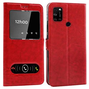 CEKA TECH Coque pour Wiko View 5 (6.55 Pouces), Etui Housse avec FENETRES, Pochette Magn&eacute;tique (Rouge) (KITETE, neuf)