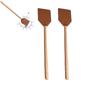Voihamy Tapette À Mouches en Cuir - Tapette À Cuisine - Tapette À Mouches Manuelle avec Long Manche en Bois - Tapetteà Mouche SoliPortable - Outils Chasse À La Mouche pour La aison (Kbsin212, neuf)