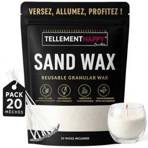 TellementHappy | Cire Bougie en Sable Non Parfumé 1Kg + 20 Mèches | Sand Wax Écologique & Réutilisable | Fabrication Bougies Facile | Granulés de Cire Végétale | Idéal DIY Bougie Maison (CGGK FR ⭐️⭐️⭐️⭐️⭐️, neuf)