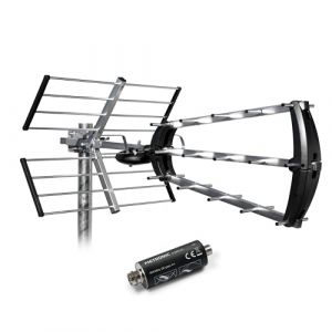 METRONIC 415054 Antenne d'Ext&eacute;rieur Trinappe 26 DB - Filtre 5G 694 MHz, R&eacute;c&eacute;ption TV TNT Signaux DVB-T / T2 - Montage Toit ou Combles - Compatible 4K UHD - Gris (MONDIAL ELECTRONIC, neuf)