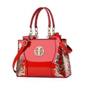 NICOLE & DORIS Sac &agrave; Main Femme Sacs Port&eacute;s Main Tendance Sacs Bandouli&egrave;re en Cuir Verni Shopper Grande capacit&eacute; Cabas Sac Cartable &eacute;l&eacute;gant Rouge (GUGGIARI S.R.L, neuf)