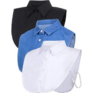 JFAN Chemise &agrave; Faux col Chemise &agrave; Faux col pour Femme V&ecirc;tements Accessoires Assortis Chemise Homme Femme,Noir + Blanc + Jean (JFan, neuf)