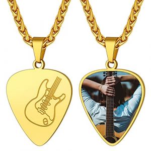 Suplight Collier avec Pendentif Acier Inoxydable Guitare M&eacute;diator Photo Personnalis&eacute; Musique Rock Punk Band avec Cha&icirc;ne Longeur de 55cm+5cm Cadeau pour Homme Femme Festival de Musique (Suplight Jewellery, neuf)