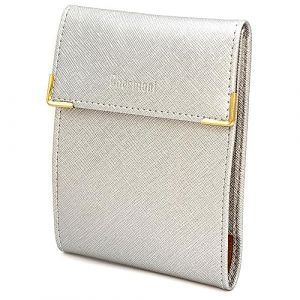 Charmoni - &eacute;tui Pochette Porte ch&eacute;quier Longue Pliant - Talon &agrave; Gauche - 3 emplacements Carte bancaire - 3 Plis - Compact - en Cuir Vachette - 10,5 cm X 14,5 cm (ZSF argent&eacute;) (Charmoni, neuf)