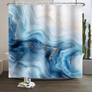 Xiaoterna Rideau de Douche en marbre Rideau de Douche en marbre Bleu Rideau de Douche Abstrait Bleu Or imperm&eacute;able Rideau de Douche Art Moderne Tissu imperm&eacute;able et Lavable en Machine 180x220cm (Xiaoterna Store, neuf)