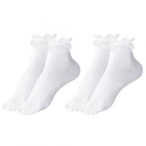 UILYNIU 2 Paires Chaussettes Blanc Chaussettes de Cheville Femme, Chaussettes en Dentelle, Chaussettes &agrave; Volants (FR/ES, Num&eacute;rique, 34, 40, Taille normale, Taille normale, Blanc) (XIMO EU, neuf)