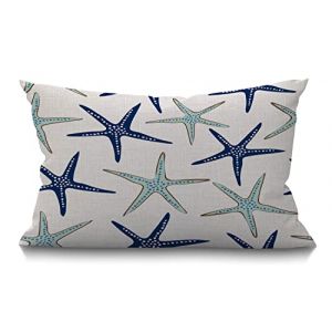 BGBDEIA Housse de coussin D&eacute;corative C&ocirc;ti&egrave;re Nautique Motif &Eacute;toile de Mer R&eacute;p&eacute;t&eacute; Ferme Maison Bleu Marine D&eacute;corations En Coton et Lin pour Canap&eacute; ou Fauteuil 30 x 50 cm 12x20 Pouces (maidimeiguo, neuf)