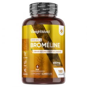 Bromelaine Gélules 650 mg (2500 UDG/g), 6 Mois d'Apport, 180 Gélules avec Enzymes Digestives Dérivée de la Tige d'Ananas, Vegan & sans Magnésium Stéarate, Source de Manganèse, Cuivre, Vitamine C (Comfort Click, neuf)