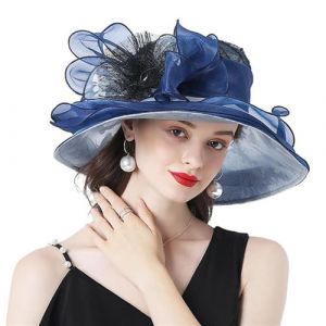 GIBZ Chapeaux Fascinator en Tulle pour Femme Grand Bord Papillon Vintage Chapeau de Soleil pour Église Mariage, Bleu Marine (Shopzo EU, neuf)