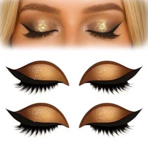 Ombre à paupières à coller, 3 en 1 - Paillettes - Fard à paupières - Faux eyeliner - Pas besoin de colle - Patch pour fard à paupières paresseux - Autocollant réutilisable (jaune-deux paires) (AURUMSPACE, neuf)