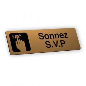 Plaque signalétique gravée autocollante Sonnez S.V.P - or brossé - format 12x3,7 cm (my-goodprice, neuf)