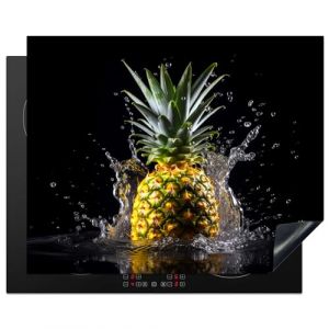 KitchenYeah© Protege Plaque Induction 65x52 cm Deco Cuisine Accessoire Pratique Protection De Vitroceramique Ananas - Fruit - Eau - Légume - Noir (KitchenYeah, neuf)