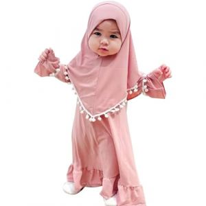 Robe De Priere pour B&eacute;b&eacute; Fille Enfant, Nouveau-n&eacute; Robe de Pri&egrave;re Musulmane Abaya V&ecirc;tements Musulmane pour Fille, Abaya &Agrave; Manches Longue Robe Maxi Islamique Kaftan avec Hijab (hoarse-NU, neuf)