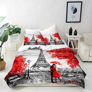 ANHOPE Housse de Couette Peinture &agrave; l'huile Paris Tour Eiffel Parure de Lit avec Fermeture &Eacute;clair 200x200 cm avec 2 Taies d'oreiller 75x50 cm Microfibre Literie Toutes Saisons (ANHOPE HOME, neuf)