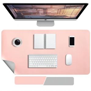 Sous Main Bureau XXL - 90 x 40 cm Tapis de Bureau, Tapis Ordinateur en Cuir PU Double Face, Imperméable, Anti-salissure, pour le bureau et la maison (rose + gris clair) (IVEOPPE-EU, neuf)