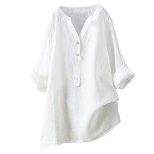 Pull Femme Tunique Femme Longue Chemisier Femme Chic et éLéGant Chemise Blanche Femme Haut Femme Chic Pull Fin Femme Manche Longue Vetement en Lin Chemise Blanc 5XL (SCBFDI, neuf)