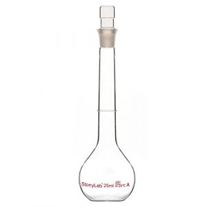 stonylab Flacon Volumétrique en Verre Classe A avec Verre Bouchon, Verre Borosilicaté Mur Lourd Tolérance de La Fiole Jaugée ±0.03ml, 25ml (J&D Tech FR, neuf)