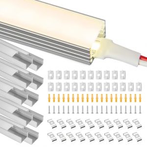 BRIMETI Profilé Aluminium LED 10 x 1M Aluminium Profilé U-forme Canal pour Bandes à LED Ruban, Compact Finition Professionnelle avec Couvercle Blanc Crème, Embouts, Clips de Montage en Métal (BRIMETI-EU, neuf)