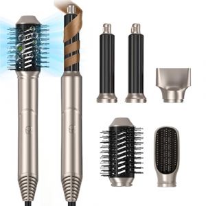 UKLISS Brosse Soufflante 5 en 1 Air Brush Styler Sèche Cheveux Ionique Airstyler Ionique Brosse Chauffante Brushing Boucleur a Cheveux Peigne Chauffant Lisseur Cheveux Sèche-cheveux, Or (ukliss beauty, neuf)