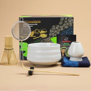 TEANAGOO Service à thé matcha, service à thé japonais, bol à matcha, fouet en bambou matcha, cuillère, tamis, support de fouet à matcha, support de fouet à matcha, ensemble de fouet à matcha MSB-1, (TEANAGOO, neuf)