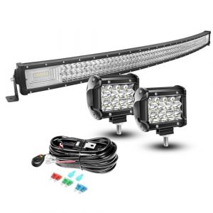 AUXTINGS 127cm 648W incurvé 3 rangées Barre Rampe LED,2x 10cm Phare de Travail LED 12V Projecteur LED Etanche Feux Antibrouillard LED Feux de Travail Avec câblage pour Voiture Camion Tracteur SUV,IP67 (AUXTINGS-EU, neuf)