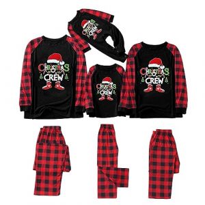 PINTUTU Ensemble Pyjama de No&euml;l en Famille, Pyjamas avec Motif de Bottes de P&egrave;re No&euml;l et Lettrage Christmas Crew, Tissu Doux en Noir et Tartan Rouge - Noir, Parfaits pour Les Soir&eacute;es Homme (PINTUTU SEXY, neuf)