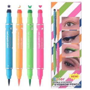 Lot de 4 tampons eyeliner liquides &agrave; double extr&eacute;mit&eacute; - 4 ml - Parfaits pour le maquillage des yeux, les &eacute;toiles, la lune, les papillons, les c&oelig;urs, les f&ecirc;tes, les &eacute;v&eacute;nements en plein air, les sorties (wangchonghui, neuf)