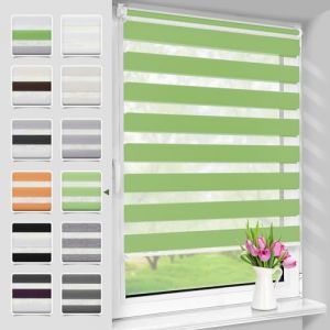 Deswell Store Enrouleur Jour Nuit sans Perçage, Tamisant pour Fenêtre ou Porte, Installation Facile avec Clips, 80 x 150 cm (Largeur du Tissu 76 cm), Vert (WanMi, neuf)