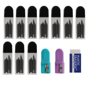 Ensemble De 100 Recharges De Mine De Compas Professionnelles, 2mm 2B Recharges De Mine Pour Compas Avec 2 Taille-Crayons Et 1 Gomme - Graphite De Haute Qualit&eacute;,Chaque Recharge Pour Compas Mesure 2 Cm (BangShengMingChen, neuf)