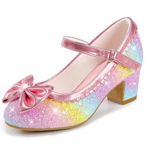 LAURMOSA Chaussures Talon Enfant Fille Chaussure Princesse Fille Mary Jane Talon Enfant Princesse N&oelig;ud Arc-en-ciel 31 Paillettes pour Mariage Anniversaire Festivit&eacute; F&ecirc;te C&eacute;r&eacute;monie (FRL1036SeRainbow 1) (Tentops, neuf)