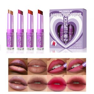 Rouge &agrave; l&egrave;vres 2 - en - 1, bicolore Shimmer Lipstick Pearl Velvet Moisturizing no sticky Cup baume &agrave; l&egrave;vres &agrave; l&egrave;vres &agrave; morsure progressive Rouge &agrave; l&egrave;vres High Pigment lipliner crayon lipgloss (Set A) (Beliky Girl, neuf)