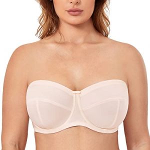 DELIMIRA Femme Soutien Gorge sans Bretelles Grande Taille avec Armature Bandeau Non Rembourré Antiglisse Rose Blanc 110F (Jimu Fashion, neuf)