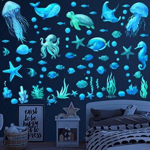Océan Phosphorescentes Plafond Stickers Muraux Enfants sous la Mer Autocollants Lumineux Vie Marine Animal Poisson Dauphin Tortue Dauphin Pour Chambre Enfants Bébé Pépinière Salle de Bain (WUHENGKEJI, neuf)