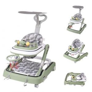 Trotteur Bebe avec ensemble de jeu et tapis de sol,Aide à la marche robuste pliable avec 5 positions réglables,Idéal comme aide à la marche pour les premiers pas de votre enfant (Vert-65 * 58 * 90cm) (jusiZL, neuf)