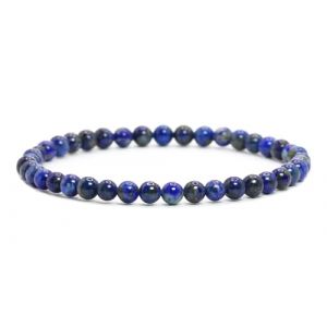 LAKADA Bracelet en v&eacute;ritable pierre pr&eacute;cieuse avec perles rondes de 4 mm - Diff&eacute;rentes longueurs - Bracelet porte-bonheur talisman cadeau (Lapis-lazuli, S - 15 CM) (LAKADA Schmuckhandel, neuf)
