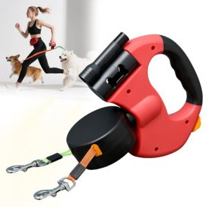 3 Metres Laisse Chien Enrouleur avec Lumi&egrave;re LED, Extensible Laisse Double pour 2 Chiens, R&eacute;tractable, 360&ordm; sans Enchevetrement pour Chiens de Petite et Moyenne Taille(Rouge) (linhaiyishanmaoyiyouxiangongsi, neuf)