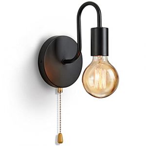 Lightess Applique Murale Intérieure avec Interrupteur à Tirette, Industrielle Vintage Lampe Murale Noir Fer E27 Luminaires Intérieur pour Chambre Couloir Salon (Winverty, neuf)