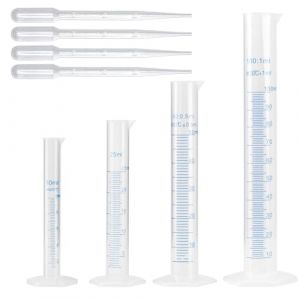 Cylindres Gradués en Plastique, Eprouvette de Mesure, Eprouvette Graduée Professionnel, Pour bricolage et laboratoires scientifiques, 10ml, 25ml, 50ml, 100ml, Livré avec 4 compte-gouttes, 8pc (RONGhouse, neuf)