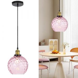 HJXDtech Lampe Suspendue Vintage Industriel avec Globe en Verre Artistique de 20cm, Finition Bronze Antique E27,Suspension Luminaire R&eacute;tro Loft pour Salle &agrave; Manger, Chambre et Salon (Rose) (HJXDtech, neuf)